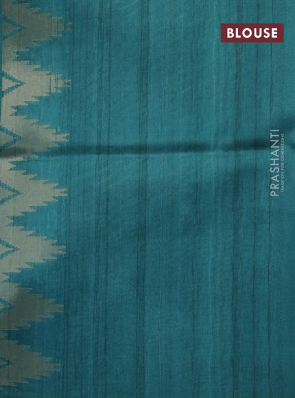 Semi tussar saree pastel green and multi colour with allover zari weaves & muniya butta prints and temple design border