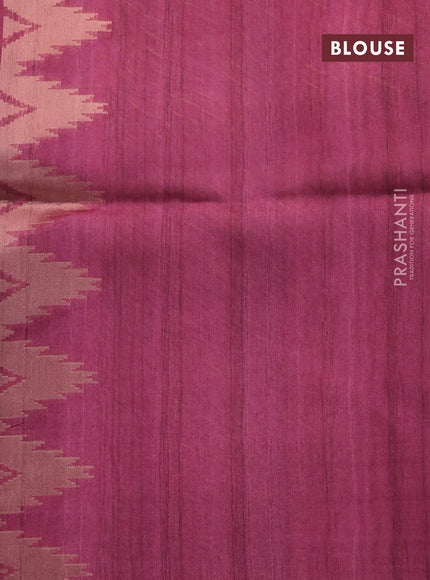 Semi tussar saree pastel pink and multi colour with allover zari weaves & muniya butta prints and temple design border