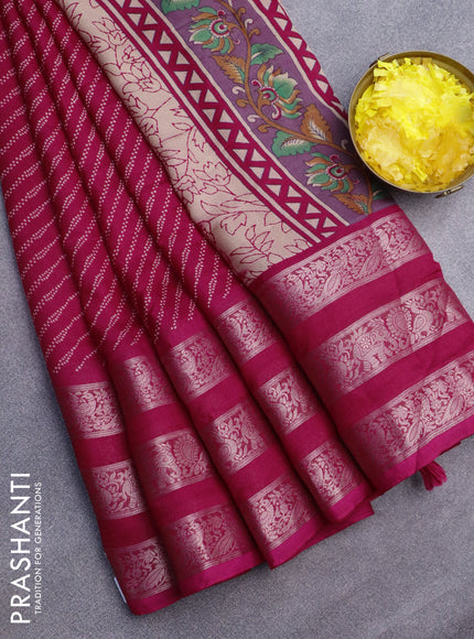 Semi georgette saree pink with allover prints and long zari woven border