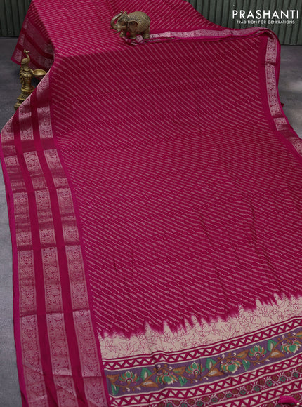 Semi georgette saree pink with allover prints and long zari woven border