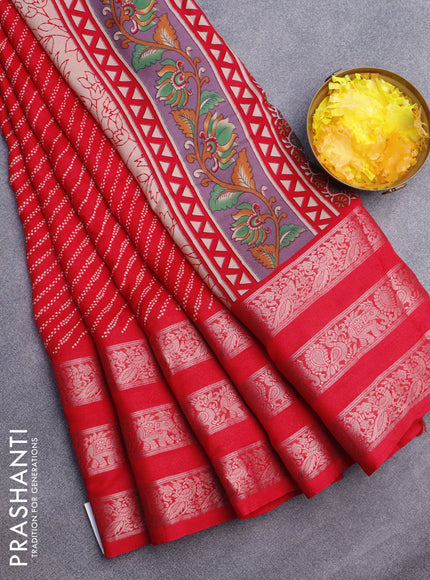 Semi georgette saree red with allover prints and long zari woven border