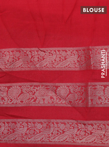 Semi georgette saree red with allover prints and long zari woven border