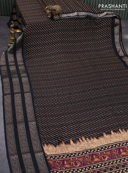 Semi georgette saree black with allover prints and long zari woven border