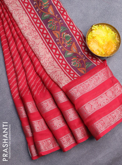 Semi georgette saree red with allover prints and long zari woven border