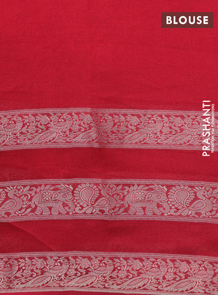 Semi georgette saree red with allover prints and long zari woven border