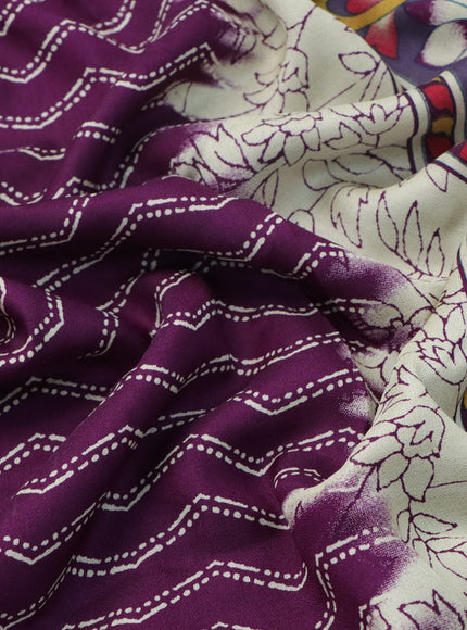 Semi georgette saree deep purple with allover zig zag prints and long zari woven border