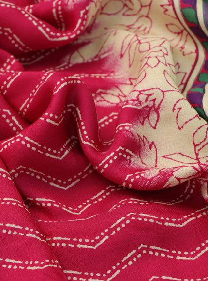 Semi georgette saree pink with allover zig zag prints and long zari woven border