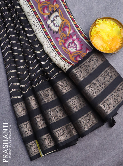 Semi georgette saree black with allover zig zag prints and long zari woven border