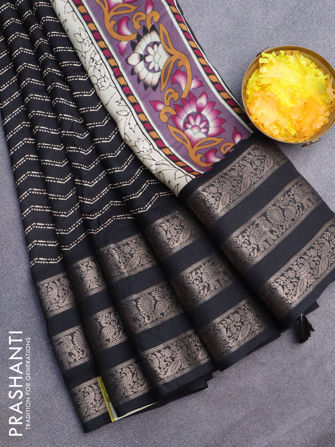 Semi georgette saree black with allover zig zag prints and long zari woven border