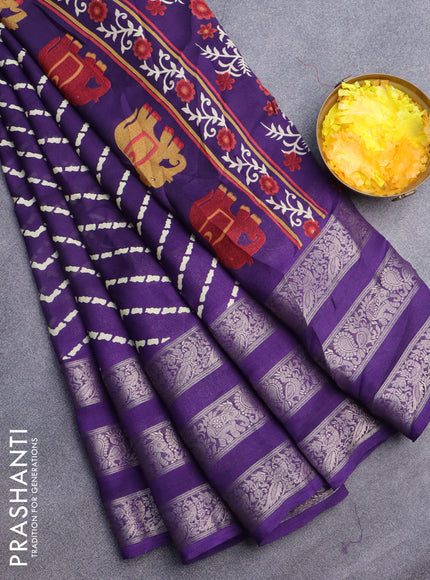 Semi georgette saree deep violet with allover zig zag prints and long zari woven border