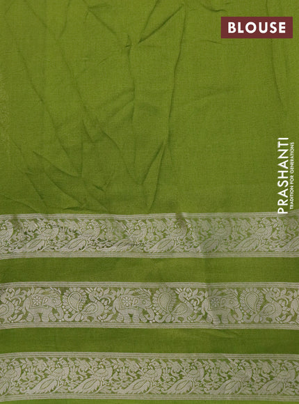 Semi georgette saree mehendi green with allover prints and long zari woven border