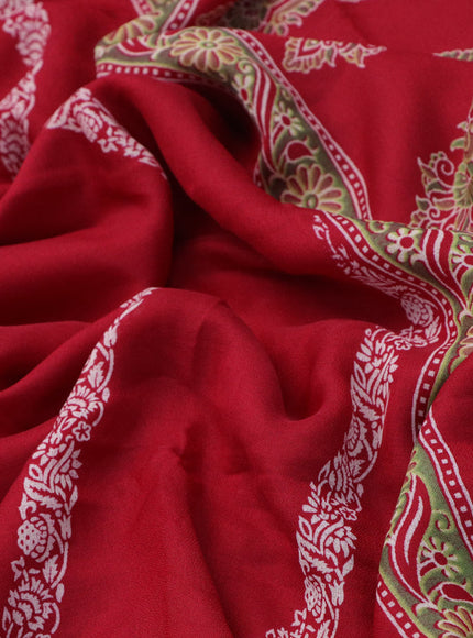 Semi georgette saree red with allover prints and long zari woven border