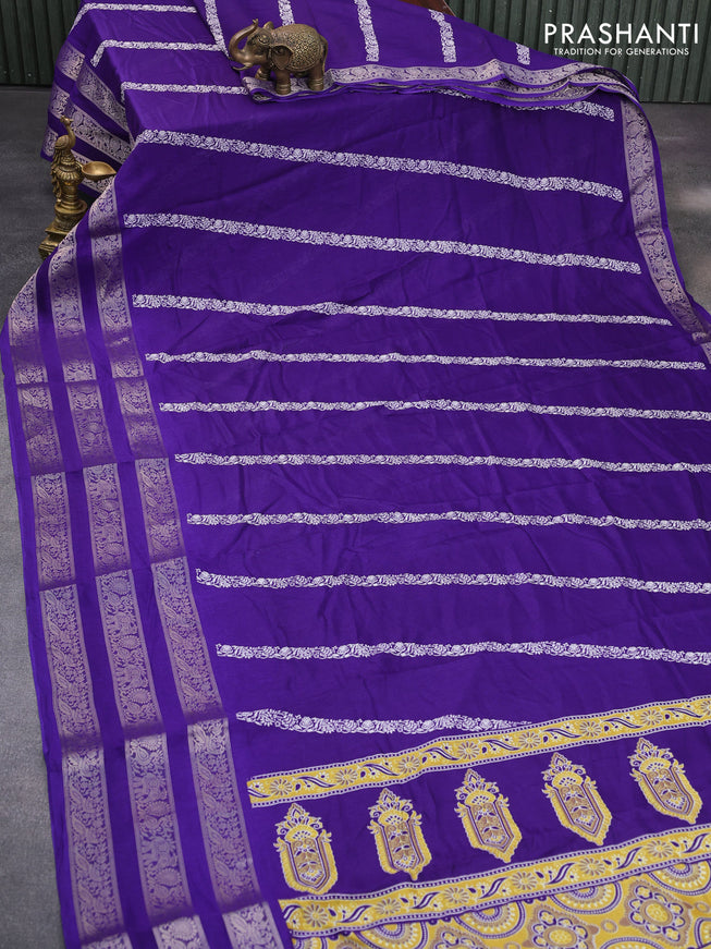 Semi georgette saree violet with allover prints and long zari woven border