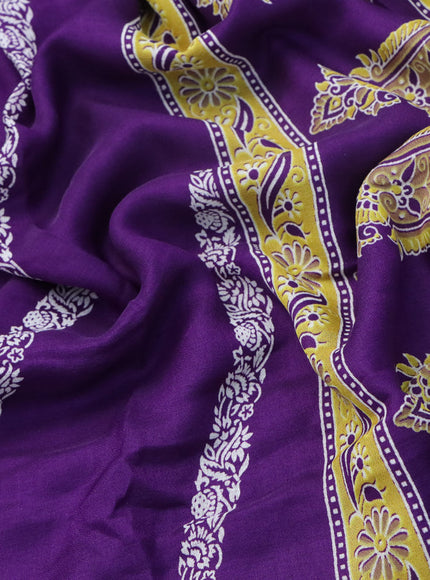 Semi georgette saree violet with allover prints and long zari woven border