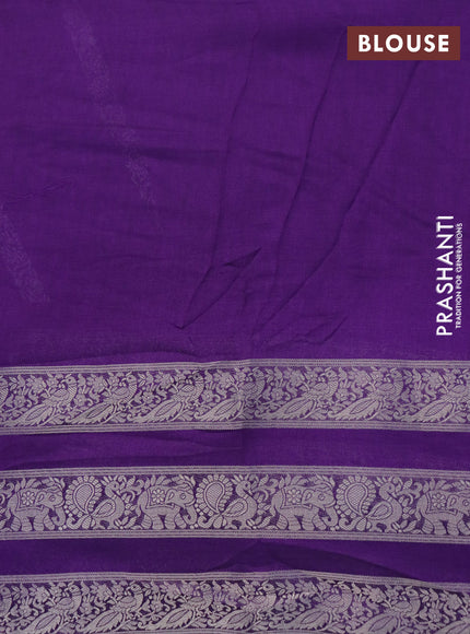 Semi georgette saree violet with allover prints and long zari woven border