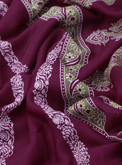 Semi georgette saree dark magenta pink with allover prints and long zari woven border