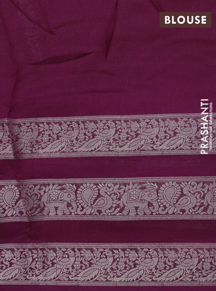 Semi georgette saree dark magenta pink with allover prints and long zari woven border