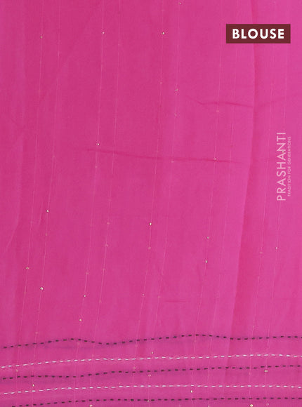 Batik cotton saree pink and green with allover batik prints & sequin work and kantha stitch work border