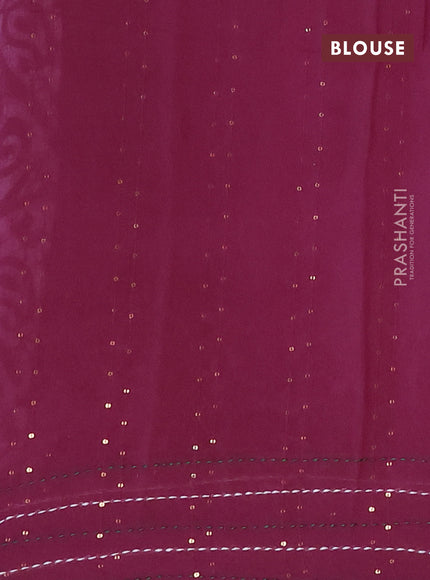 Batik cotton saree wine shade and green with allover batik prints & sequin work and kantha stitch work border