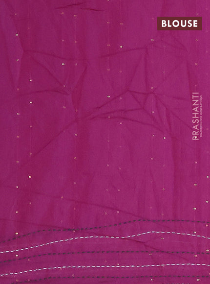 Batik cotton saree magenta pink and green with allover batik prints & sequin work and kantha stitch work border