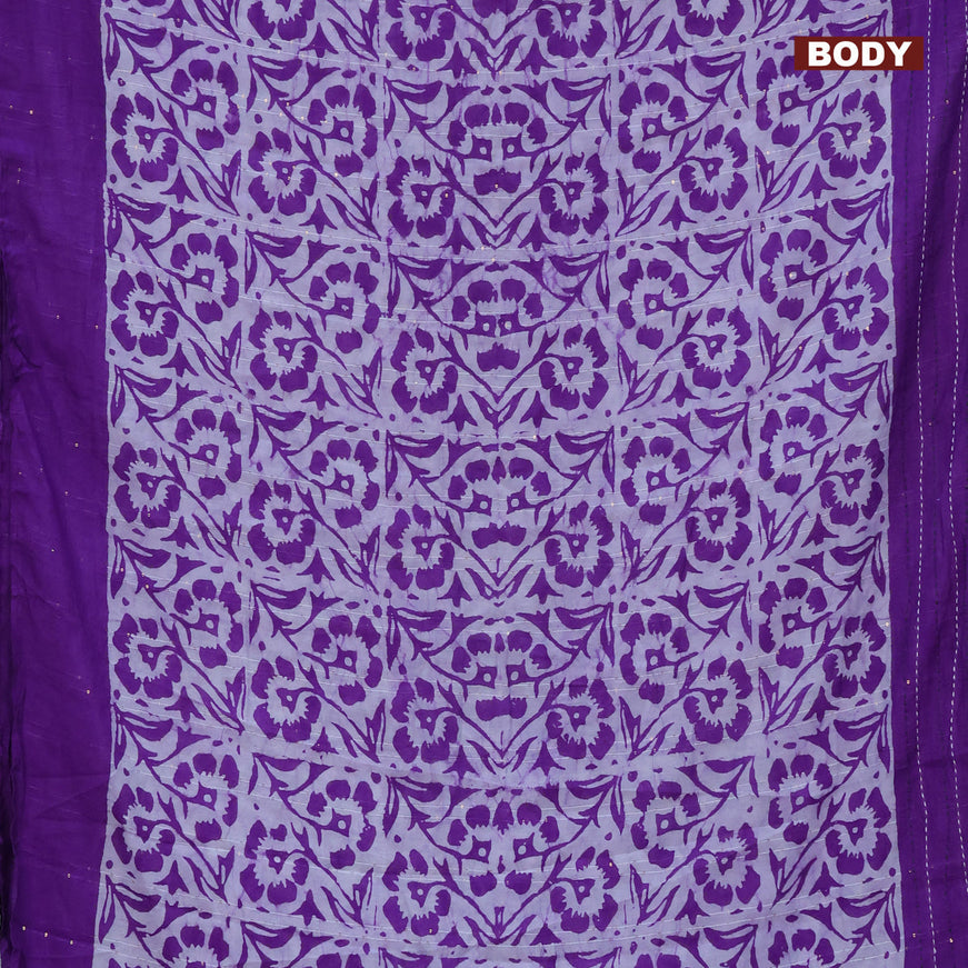 Batik cotton saree violet and green with allover batik prints & sequin work and kantha stitch work border