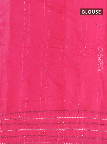 Batik cotton saree candy pink and green with allover batik prints & sequin work and kantha stitch work border