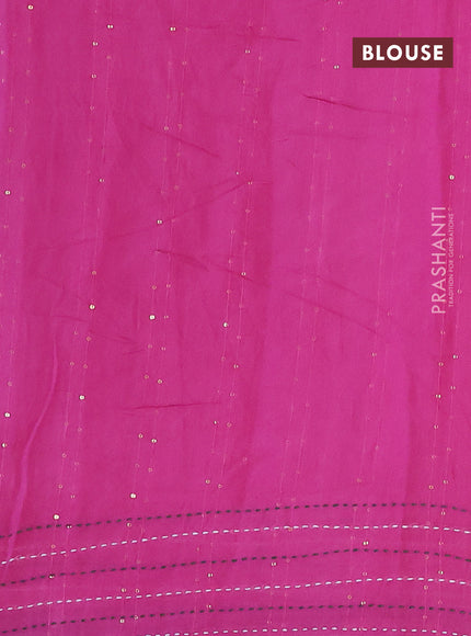 Batik cotton saree purple and green with allover batik prints & sequin work and kantha stitch work border