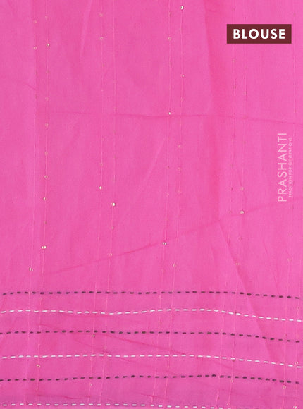 Batik cotton saree light pink and green with allover batik prints & sequin work and kantha stitch work border