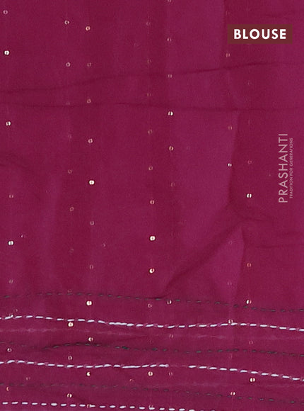 Batik cotton saree wine shade and green with allover batik prints & sequin work and kantha stitch work border