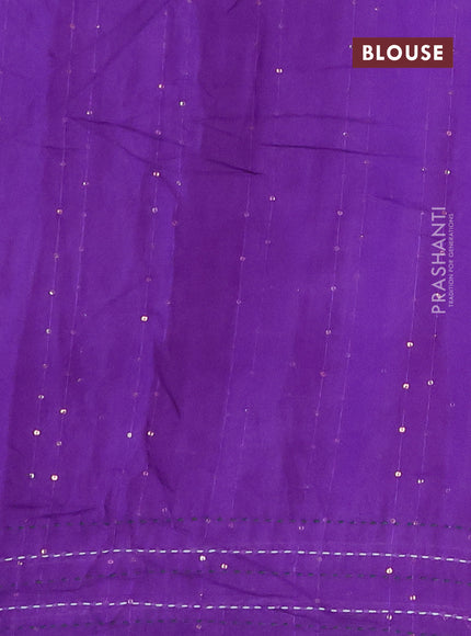 Batik cotton saree violet and green with allover batik prints & sequin work and kantha stitch work border