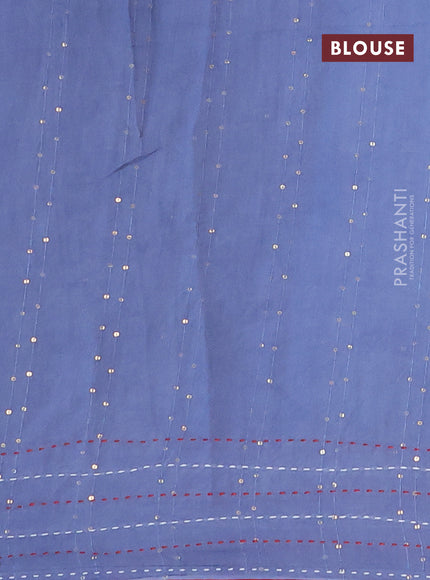 Batik cotton saree grey and red with allover batik prints & sequin work and kantha stitch work border