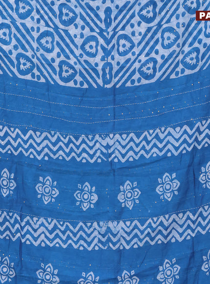 Batik cotton saree cs blue and red with allover batik prints & sequin work and kantha stitch work border