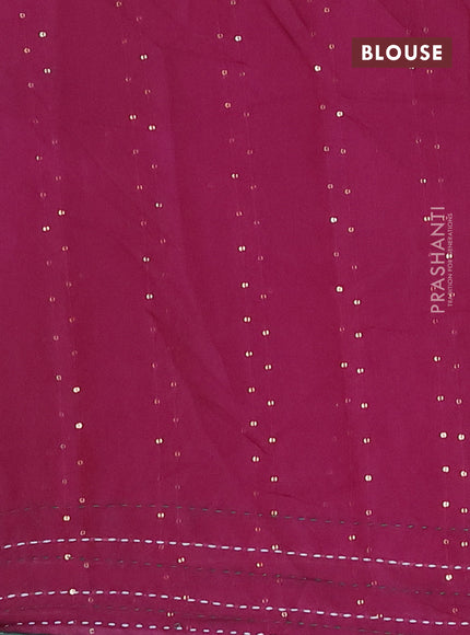 Batik cotton saree purple and green with allover batik prints & sequin work and kantha stitch work border