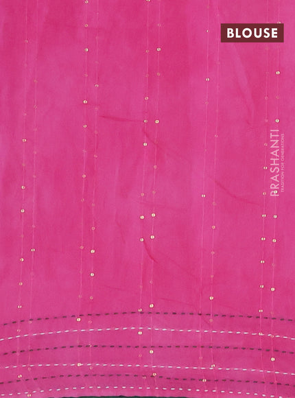 Batik cotton saree pink and green with allover batik prints & sequin work and kantha stitch work border