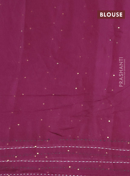 Batik cotton saree wine shade and green with allover batik prints & sequin work and kantha stitch work border