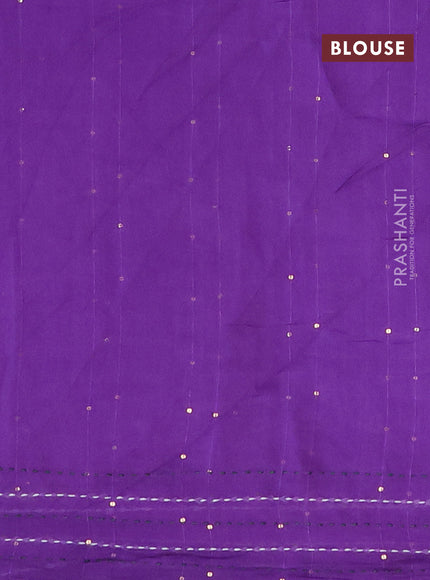 Batik cotton saree violet and green with allover batik prints & sequin work and kantha stitch work border