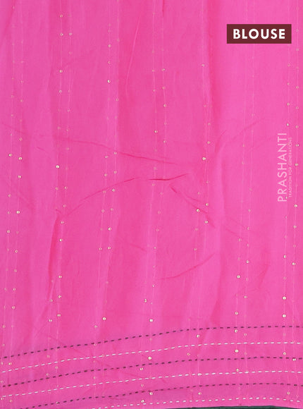 Batik cotton saree pink and green with allover batik prints & sequin work and kantha stitch work border