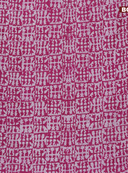 Batik cotton saree magenta pink and green with allover batik prints & sequin work and kantha stitch work border