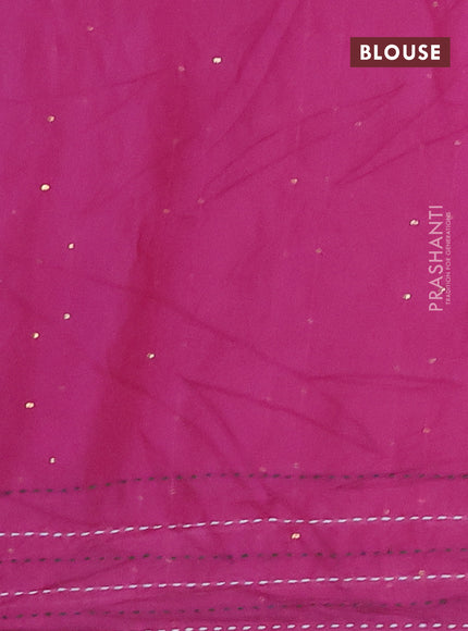 Batik cotton saree magenta pink and green with allover batik prints & sequin work and kantha stitch work border