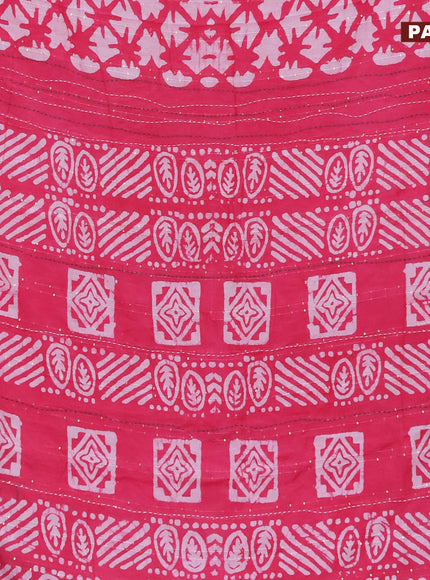 Batik cotton saree pink and green with allover batik prints & sequin work and kantha stitch work border