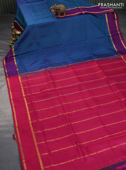 10 Yards silk saree dual shade of bluish green and pink with plain body and rettapet zari woven border