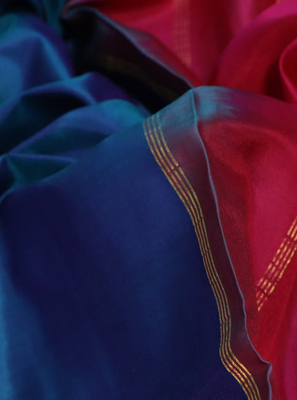 10 Yards silk saree dual shade of bluish green and pink with plain body and rettapet zari woven border