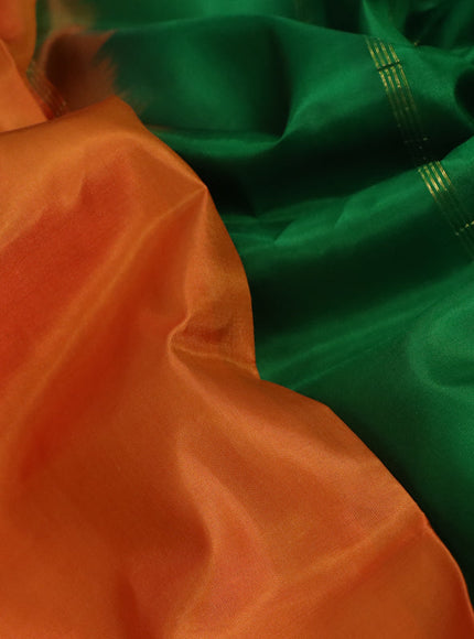 10 Yards silk saree mango yellow and green with plain body and rettapet zari woven border