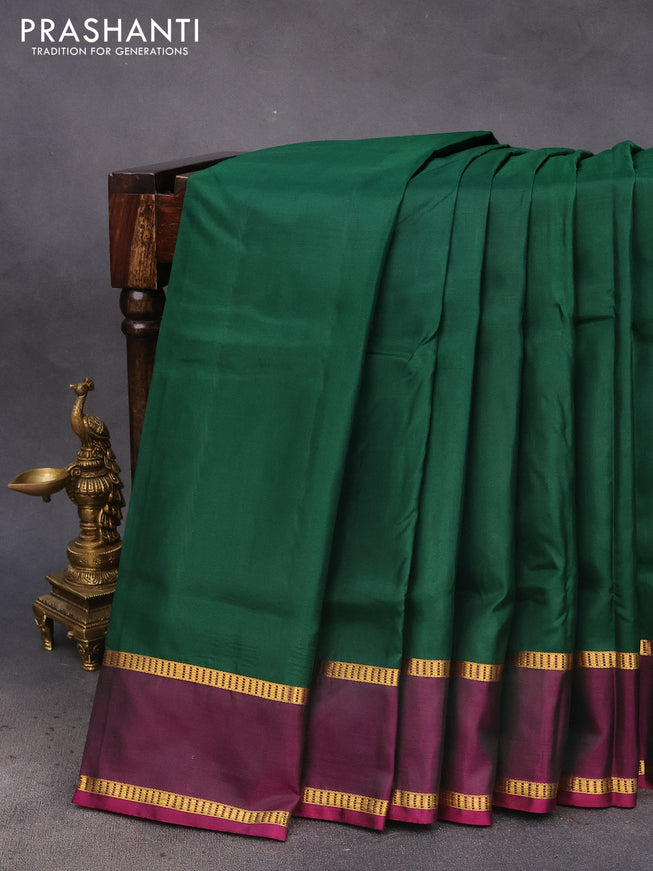 10 Yards silk saree green and pink with plain body and rettapet zari woven border