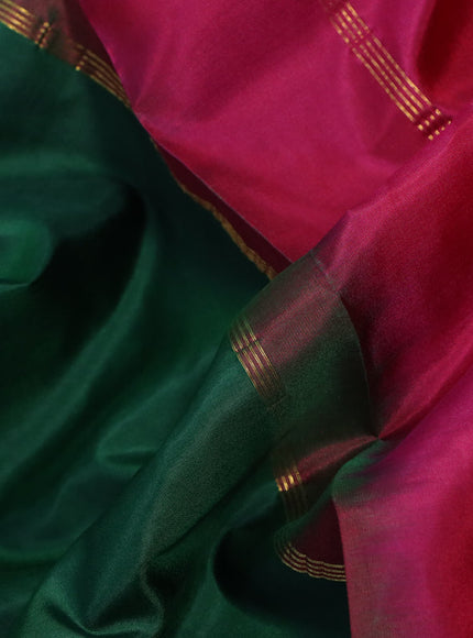 10 Yards silk saree green and pink with plain body and rettapet zari woven border