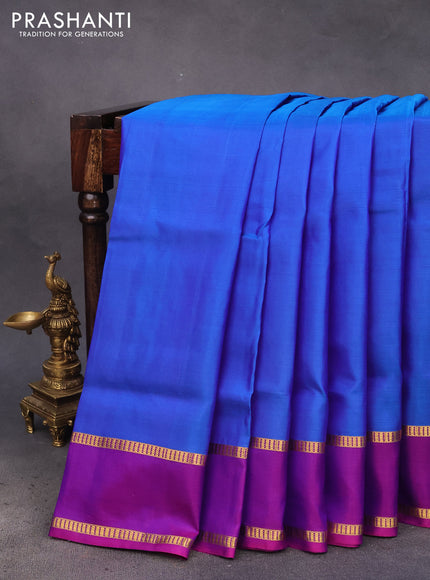 10 Yards silk saree blue and purple with plain body and rettapet zari woven border