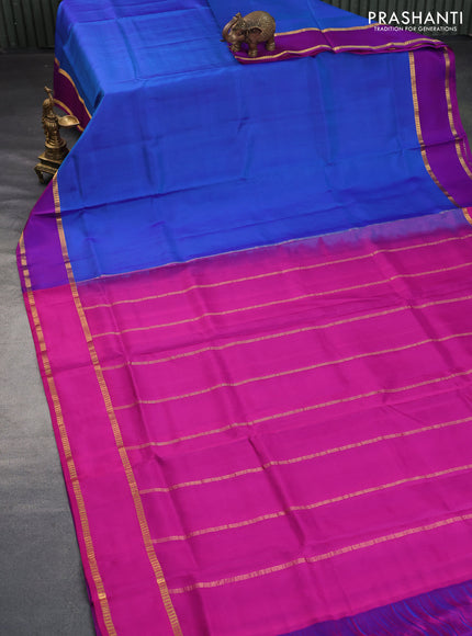 10 Yards silk saree blue and purple with plain body and rettapet zari woven border