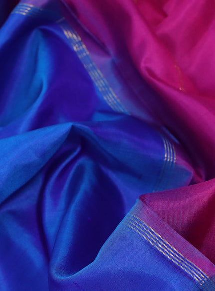 10 Yards silk saree blue and purple with plain body and rettapet zari woven border