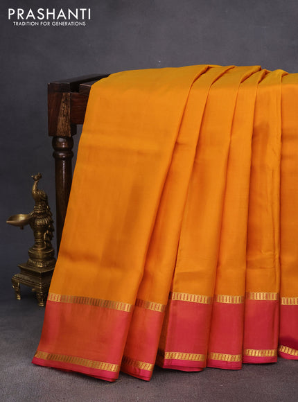 10 Yards silk saree mustard yellow and pink with plain body and rettapet zari woven border