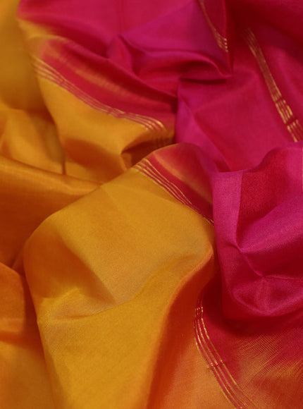 10 Yards silk saree mustard yellow and pink with plain body and rettapet zari woven border